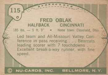 1961 Nu-Cards Football Stars #115 Fred Oblak Back