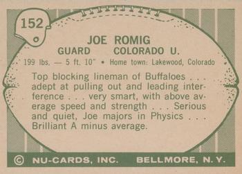 1961 Nu-Cards Football Stars #152 Joe Romig Back