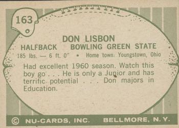 1961 Nu-Cards Football Stars #163 Don Lisbon Back