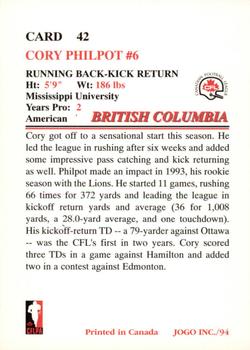 1994 JOGO #42 Cory Philpot Back