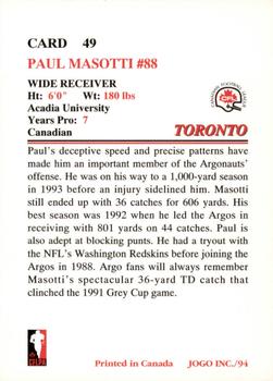 1994 JOGO #49 Paul Masotti Back