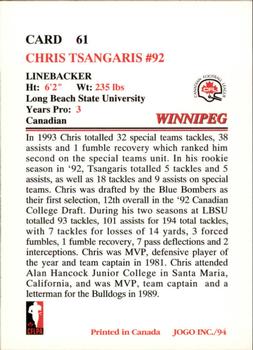 1994 JOGO #61 Chris Tsangaris Back