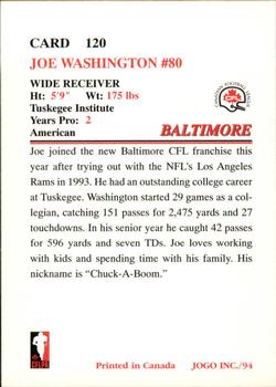1994 JOGO #120 Joe Washington Back