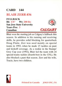 1994 JOGO #144 Blair Zerr Back