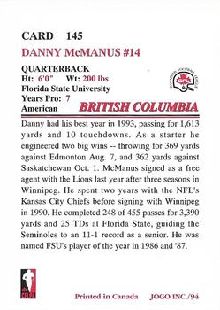1994 JOGO #145 Danny McManus Back