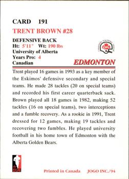 1994 JOGO #191 Trent Brown Back