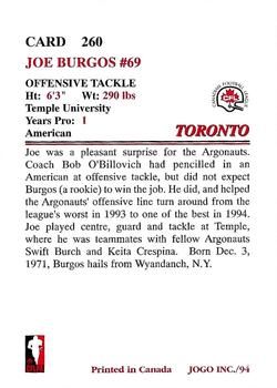 1994 JOGO #260 Joe Burgos Back