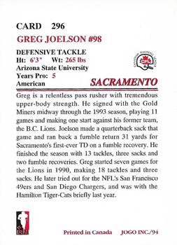 1994 JOGO #296 Greg Joelson Back