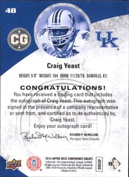 2014 Upper Deck Conference Greats - Autographs #48 Craig Yeast Back