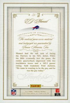 2014 Panini Flawless - Patches Autographs Gold #37 EJ Manuel Back