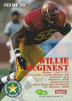 1994 Classic NFL Draft - Draft Stars #13 Willie McGinest  Back