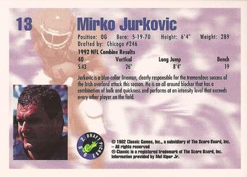 1992 Classic Draft Picks #13 Mirko Jurkovic  Back