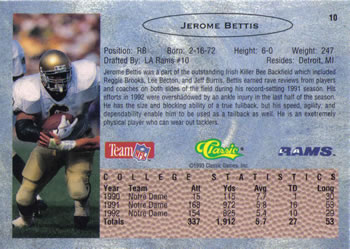 1993 Classic #10 Jerome Bettis  Back