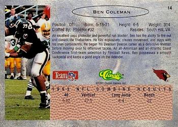 1993 Classic #14 Ben Coleman  Back