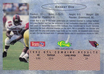 1993 Classic #15 Ernest Dye  Back