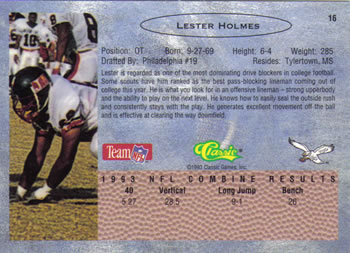 1993 Classic #16 Lester Holmes  Back