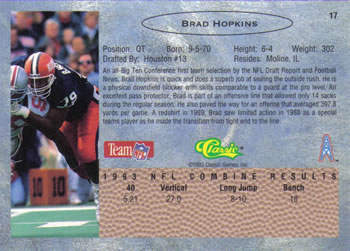 1993 Classic #17 Brad Hopkins  Back