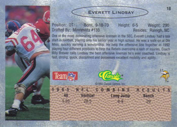 1993 Classic #18 Everett Lindsay  Back