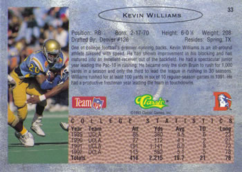 1993 Classic #33 Kevin Williams  Back