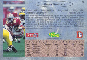 1993 Classic #51 Brian Stablein  Back