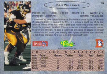 1993 Classic #59 Dan Williams  Back