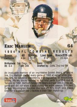 1994 Classic NFL Draft #64 Eric Mahlum  Back
