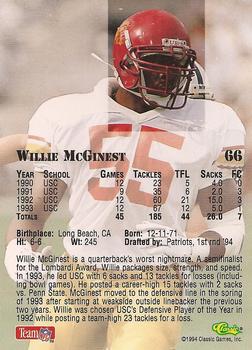 1994 Classic NFL Draft #66 Willie McGinest  Back