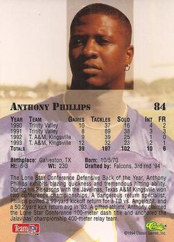 1994 Classic NFL Draft #84 Anthony Phillips  Back