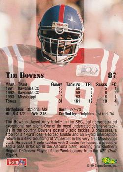 1994 Classic NFL Draft #87 Tim Bowens  Back