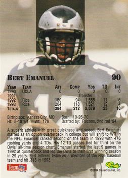 1994 Classic NFL Draft #90 Bert Emanuel  Back