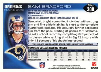 2010 Topps #300 Sam Bradford Back