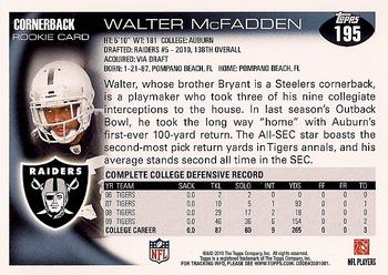 2010 Topps #195 Walter McFadden  Back