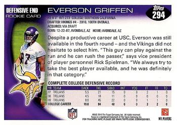 2010 Topps #294 Everson Griffen Back