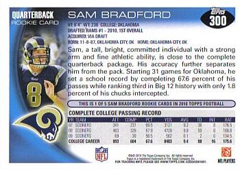 2010 Topps #300 Sam Bradford Back