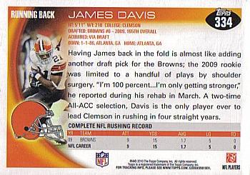 2010 Topps #334 James Davis Back
