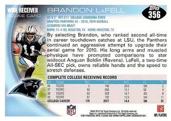 2010 Topps #356 Brandon LaFell Back