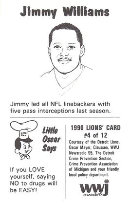 1990 Detroit Lions Police #4 Jimmy Williams Back