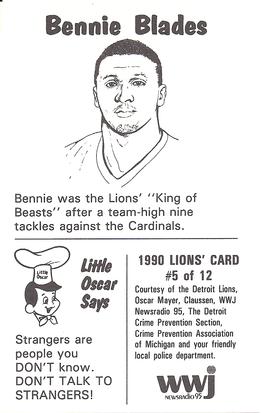 1990 Detroit Lions Police #5 Bennie Blades Back