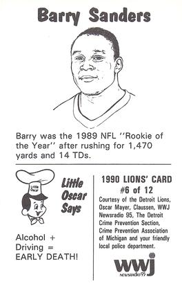 1990 Detroit Lions Police #6 Barry Sanders Back
