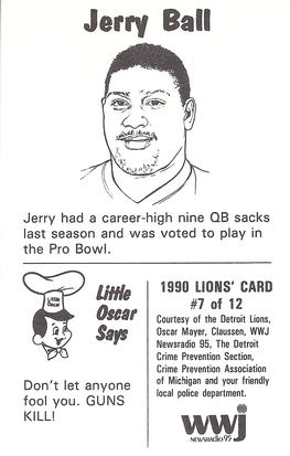 1990 Detroit Lions Police #7 Jerry Ball Back