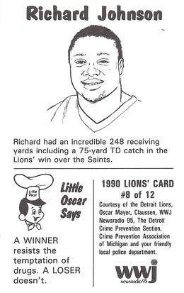 1990 Detroit Lions Police #8 Richard Johnson Back