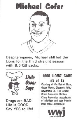 1990 Detroit Lions Police #9 Michael Cofer Back