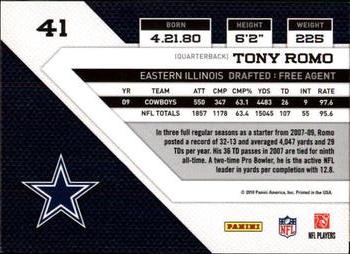 2010 Panini Threads #41 Tony Romo  Back