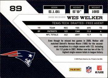2010 Panini Threads #89 Wes Welker  Back