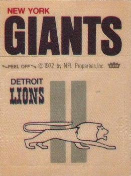 1974 Fleer Football Patches #NNO Detroit Lions Logo / New York Giants Name Front