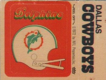 1974 Fleer Football Patches #NNO Miami Dolphins Helmet / Dallas Cowboys Name Front