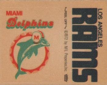1974 Fleer Football Patches #NNO Miami Dolphins Logo / Los Angeles Rams Name Front