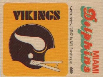 1974 Fleer Football Patches #NNO Minnesota Vikings Helmet / Miami Dolphins Name Front