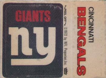 1974 Fleer Football Patches #NNO New York Giants Logo / Cincinnati Bengals Name Front