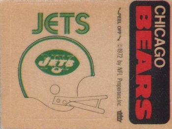 1974 Fleer Football Patches #NNO New York Jets Helmet / Chicago Bears Name Front